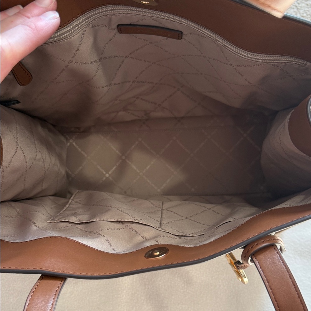 Michael Kors Brown Signature MK Tote with Tan Strap and Gold Hardware - Picture 2 of 3